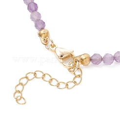 3Pcs 3 Styles Brass Heart Locket Pendant Faceted Round  Natural Amethyst & Rose Quartz & Dyed Agate Beaded Necklaces&nbsp;NJEW-JN05737