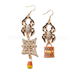 Alloy Crystal Rhinestone and Orange Enamel Spider Dangle Asymmetrical Earrings&nbsp;EJEW-P319-04G