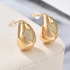 Teardrop Brass Micro Pave Clear Cubic Zirconia Stud Earrings&nbsp;EJEW-K286-07G-02