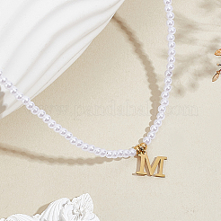 Imitation Pearl with Stainless Steel Pendants Necklaces&nbsp;NJEW-LP0001-51M-G