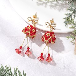 3 Pairs Christmas Bell Brass Glass Dangle Stud Earrings&nbsp;EJEW-MZ00612