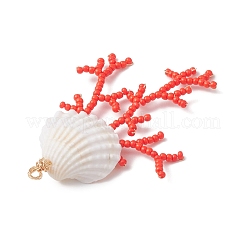3Pcs Glass Seed Beaded & Clam Shell Big Pendants&nbsp;PALLOY-MZ01152