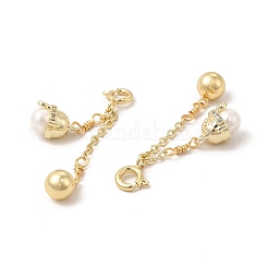 Brass Spring Ring Clasps with Natural Pearl Round Ornament&nbsp;KK-I697-11G