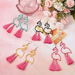 3 Pairs 3 Colors Alloy Flamingo Chandelier Earrings&nbsp;EJEW-AN0004-43