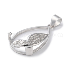 Rack Plating 925 Sterling Silver Micro Pave Clear Cubic Zirconia Pendants Cabochon Settings&nbsp;STER-NH0001-44P