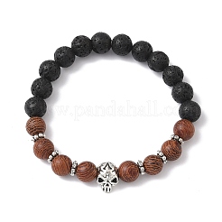 2Pcs 2 Styles Halloween Natural Wood & Lava Rock Round Beads Stretch Bracelets&nbsp;BJEW-JB12351