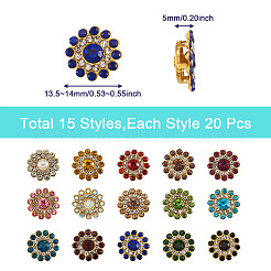 300Pcs 15 Style Flower Shape Rhinestone Buttons&nbsp;RB-YS0001-02