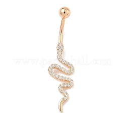 Snake Brass Micro Pave Clear Cubic Zirconia Curved Barbell Belly Rings&nbsp;AJEW-L099-03G
