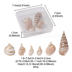 6Pcs 6 Styles Electroplated Natural Spiral Shell Pendants&nbsp;SSHEL-YW0001-06