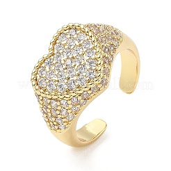Heart Brass Micro Pave Cubic Zirconia Cuff Rings for Women&nbsp;RJEW-A069-11G-01