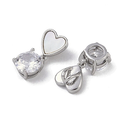Brass & Shell & Clear Cubic Zirconia Pendants&nbsp;KK-G497-13P