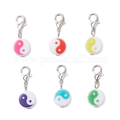 Flat Round with Yin-yang Pattern Opaque Acrylic Pendant Decorations&nbsp;HJEW-JM04188