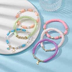 6Pcs 6 Style Polymer Clay & ABS Plastic Pearl Beaded Stretch Bracelets Set&nbsp;BJEW-JB09674