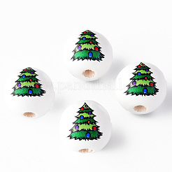Painted Natural Wood Round Beads&nbsp;WOOD-N006-182