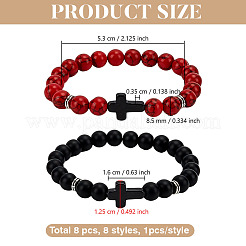 8Pcs 8 Styles Round & Cross Beaded Stretch Bracelets for Men Women&nbsp;BJEW-GO0001-37