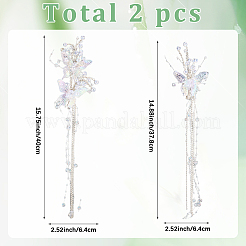 2Pcs Acrylic with Alloy Crystal Rhinestone Clear AB Butterfly Tassel Alligator Hair Clips Set&nbsp;AJEW-WH20080-59A