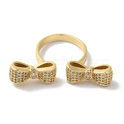 Bowknot Brass Micro Pave Clear Cubic Zirconia Open Cuff Rings for Women&nbsp;RJEW-C098-15G
