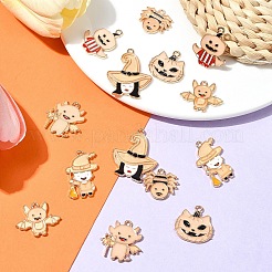 14Pcs 7 Styles Halloween Theme Rack Plating Luminous Alloy Enamel Pendants&nbsp;ENAM-FS0002-10G