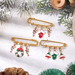3Pcs 3 Styles Christmas Theme Iron Safety Pin Brooch&nbsp;JEWB-BR00178