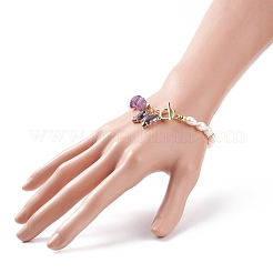Glass Butterfly Charm Bracelet with Clear Cubic Zirconia&nbsp;BJEW-JB08640-03
