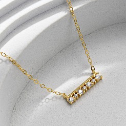 925 Sterling Silver Micro Pave Clear Cubic Zirconia Rectangle Pendant Necklaces for Women&nbsp;NJEW-D316-02G
