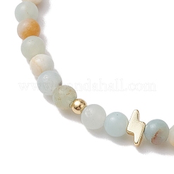 4mm Round Mixed Gemstone & Lightning Bolt Brass Beaded Stretch Bracelets&nbsp;BJEW-JB10856