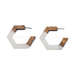 Hexagon Half Hoop Earrings for Women&nbsp;EJEW-N017-006C