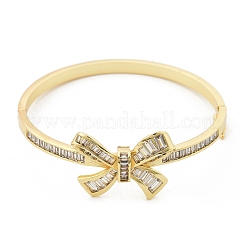 Brass Micro Pave Clear Cubic Zirconia Hinged Bangles for Women&nbsp;BJEW-K274-04G