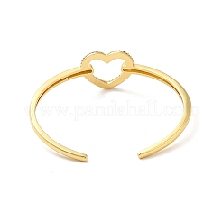 Clear Cubic Zirconia Hollow Out Heart Open Cuff Bangle&nbsp;BJEW-M231-10G