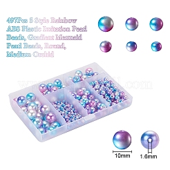 497Pcs 5 Style Rainbow ABS Plastic Imitation Pearl Beads&nbsp;OACR-YW0001-07C