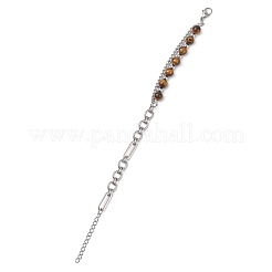 Natural Tiger Eye Round Beads Link Bracelets&nbsp;BJEW-JB13125-02