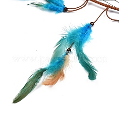 Evil Eye Woven Net/Web with Feather Pendant Decoration&nbsp;HJEW-I013-08