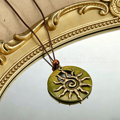 Wood Ring Brass Sun Pendant Adjustable Waxed Cord Necklaces&nbsp;WG3036C-01