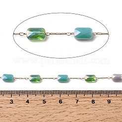 Handmade 304 Stainless Steel Chains with Rectangle Electroplate Glass Beads&nbsp;CHS-K020-20G