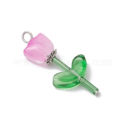 Transparent Glass Beads with Tibetan Style Alloy Caps and Glass Bugle Beads and Brass Flat Head Pins Pendants&nbsp;PALLOY-JF03623