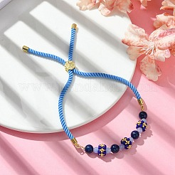 3Pcs 3 Styles 6mm Round Dyed Natural Lapis Lazuli & Yellow Jade & Black Onyx Bead Slider Bracelet Sets&nbsp;BJEW-MZ00062