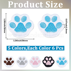 30Pcs 5 Colors Paw Print Polyester Computerized Embroidery Cloth Sew on Patches&nbsp;PATC-CY0001-67