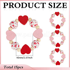 15Pcs Valentine's Day Natural Wood Heart & Round Beaded Napkin Rings&nbsp;HJEW-MA00042