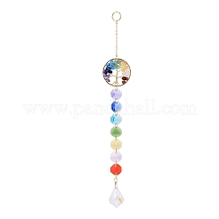 Natural & Synthetic Mixed Gemstone Tree with Glass Window Hanging Suncatchers&nbsp;HJEW-JM00853-02