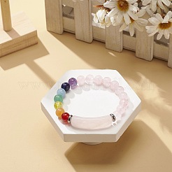 Natural Rose Quartz Rectangle & Mixed Stone Beaded Stretch Bracelet&nbsp;BJEW-JB08981-05