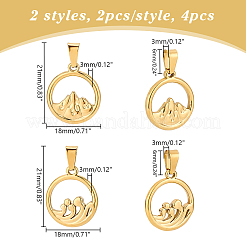 4Pcs 2 Styles Ion Plating(IP) 304 Stainless Steel Pendants&nbsp;STAS-UN0061-11