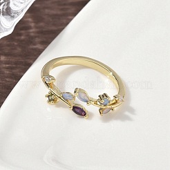 Brass Micro Pave Cubic Zirconia Cuff Rings&nbsp;RJEW-H256-02G