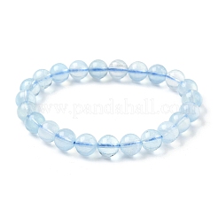 Natural Aquamarine Round Bead Stretch Bracelets for Men Women&nbsp;BJEW-U034-01D-02