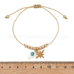 Religion Natural Shell Enamel Evil Eye and Stainless Steel Charm Nylon Cord Braided Bracelets&nbsp;BJEW-JB14285