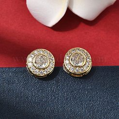 Flat Round Brass Micro Pave Clear Cubic Zirconia Stud Earrings&nbsp;EJEW-H180-13G