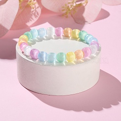 Dyed Natural Selenite Round Beaded Stretch Bracelets for Women&nbsp;BJEW-G731-01A