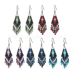 Natural & Synthetic Gemstone Rhombus Dangle Earrings&nbsp;EJEW-MZ00632