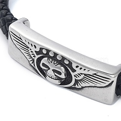 Men's Braided Black PU Leather Cord Bracelets&nbsp;BJEW-K243-55AS