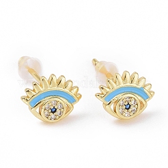 Cubic Zirconia Evil Eye Stud Earrings with Enamel&nbsp;KK-E033-01G