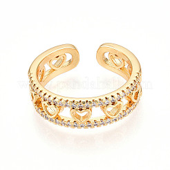 Brass Micro Pave Clear Cubic Zirconia Cuff Rings for Women&nbsp;KK-T074-03G